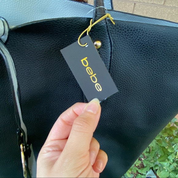 Bebe Reversible Black Gray Large Tote Hand Bag - Picture 5 of 7